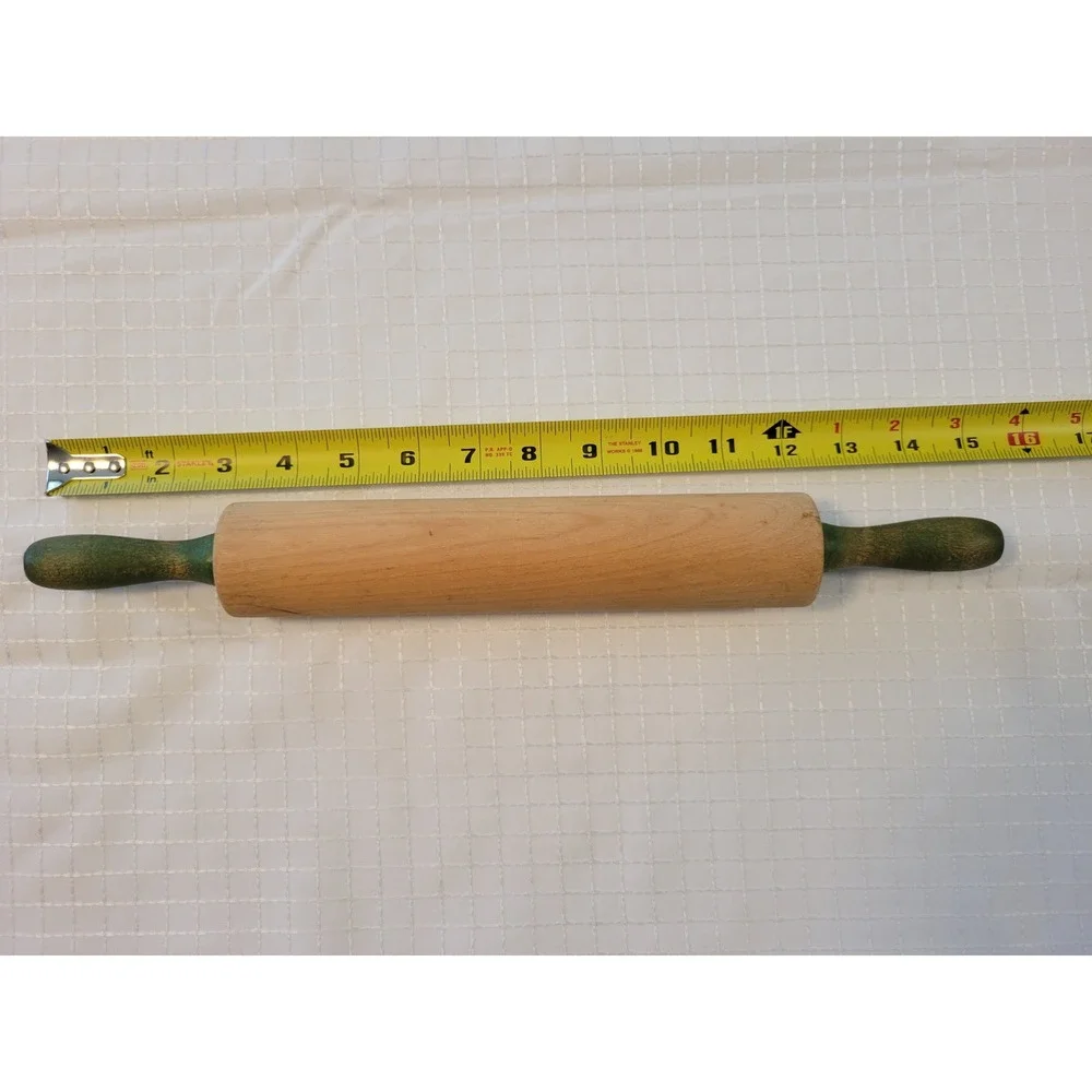 Vintage‎ Wooden Rolling Pin Green Painted Handles Rustic Farmhouse Kitchen Decor